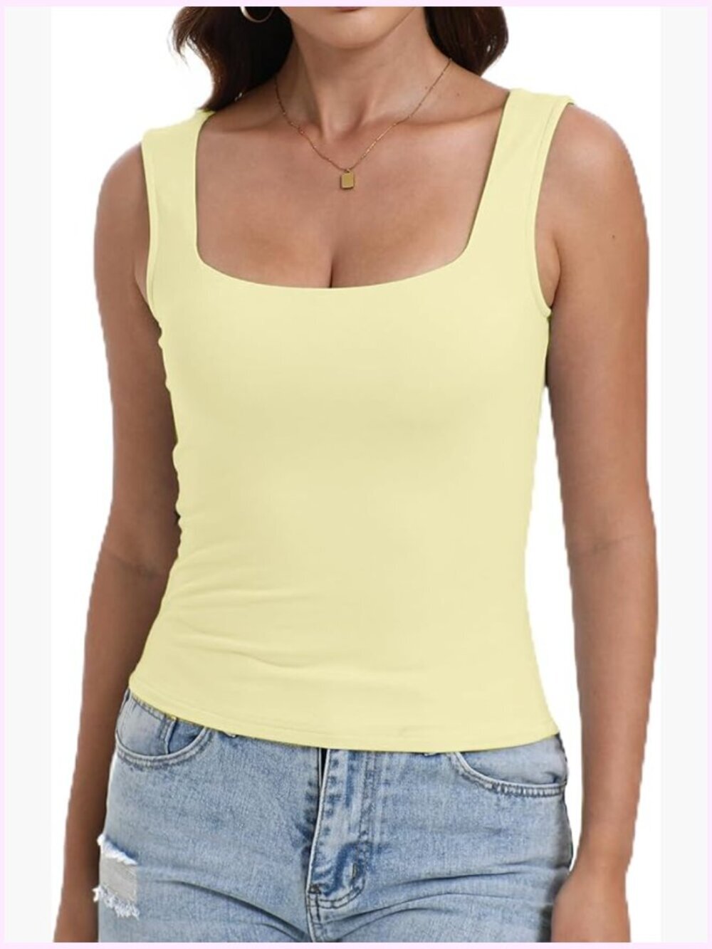 Square Neck Crop Top Double Lined Sleeveless Halter Slim Fit Tank Top Rayon